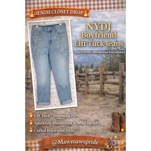 NYDJ Boyfriend Jeans 6P Lift Tuck Rhinestone Embellished Cuffed Denim